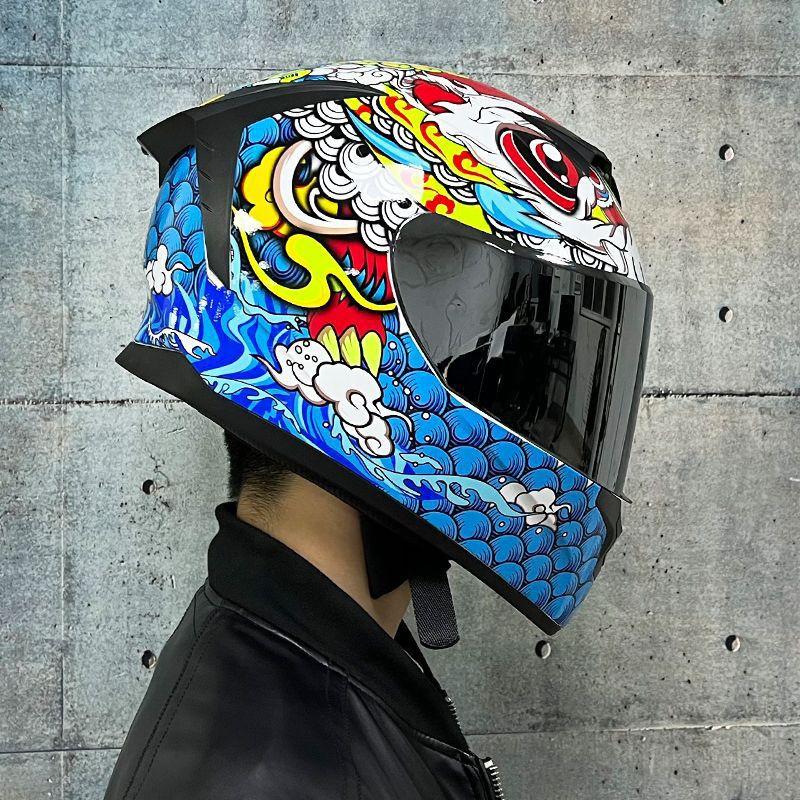 LVS Full Face Motorcycle Helmet Men Women Racing Style Glossy Colorful Design DOT Approved Size S M L XL