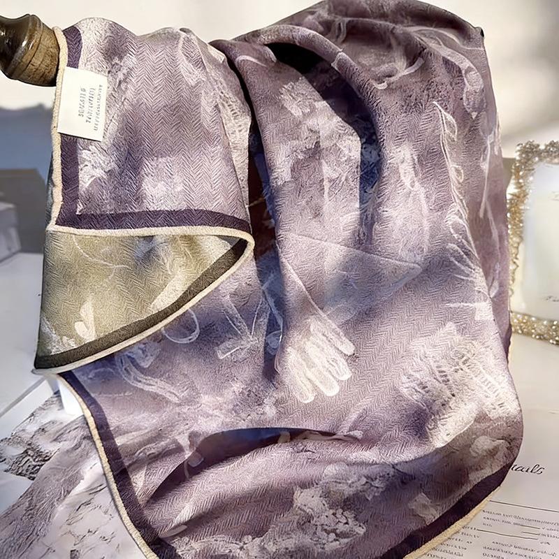French silk wool 61cm medium square scarf 1116 New Year's new double-sided heterochrome silk wool scarf gift shawl women