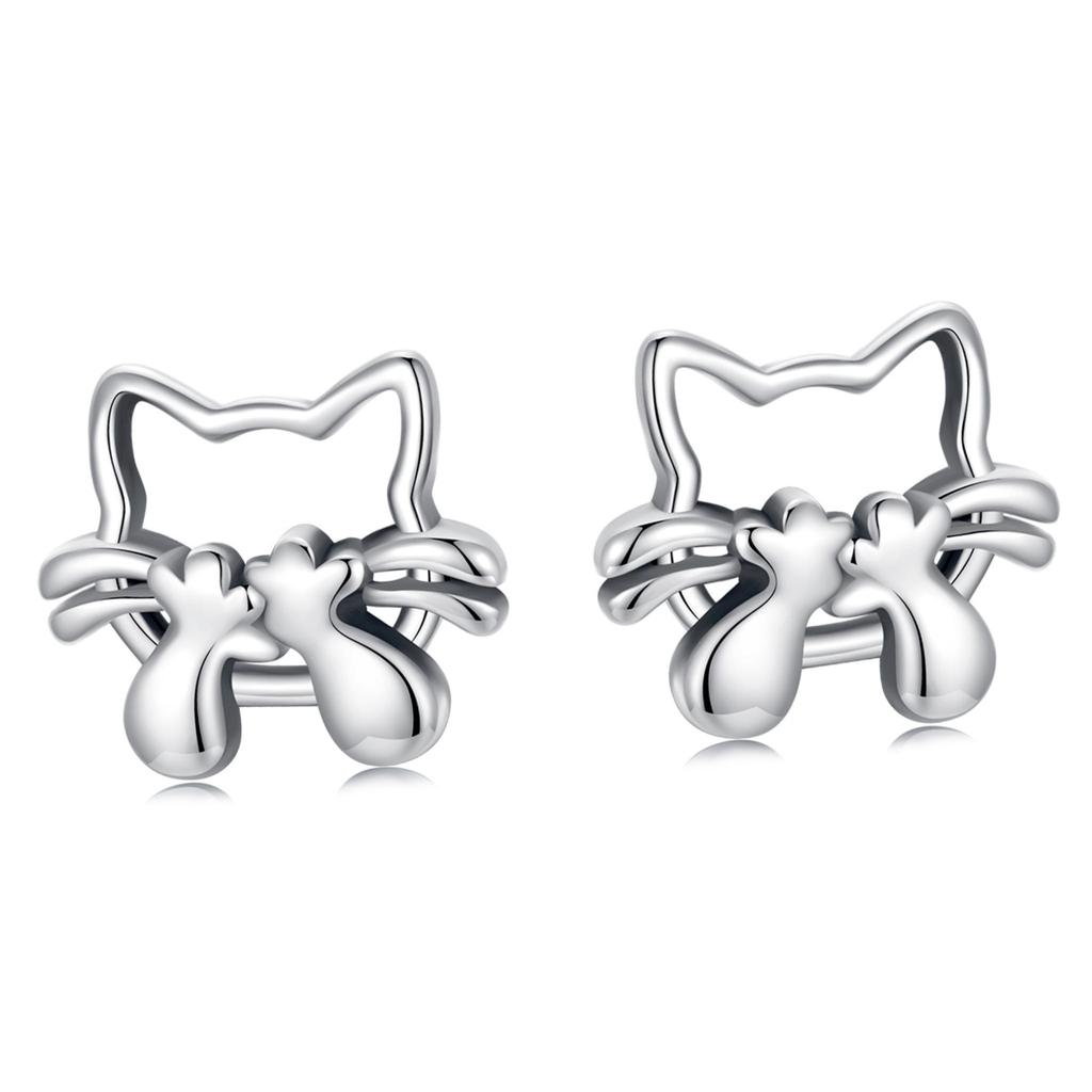 Silver earrings, cute kittens, studs, silver 925