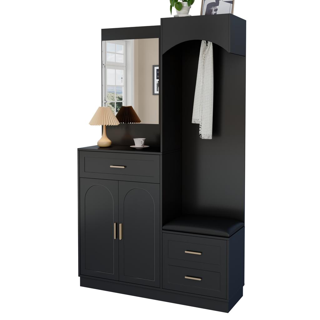 Modern, Compact Hallway Wardrobe, Coat Cabinet and Shoe Cabinet Combination, Entrance Cabinet, Multifunctional Storage Shelf with Mirror