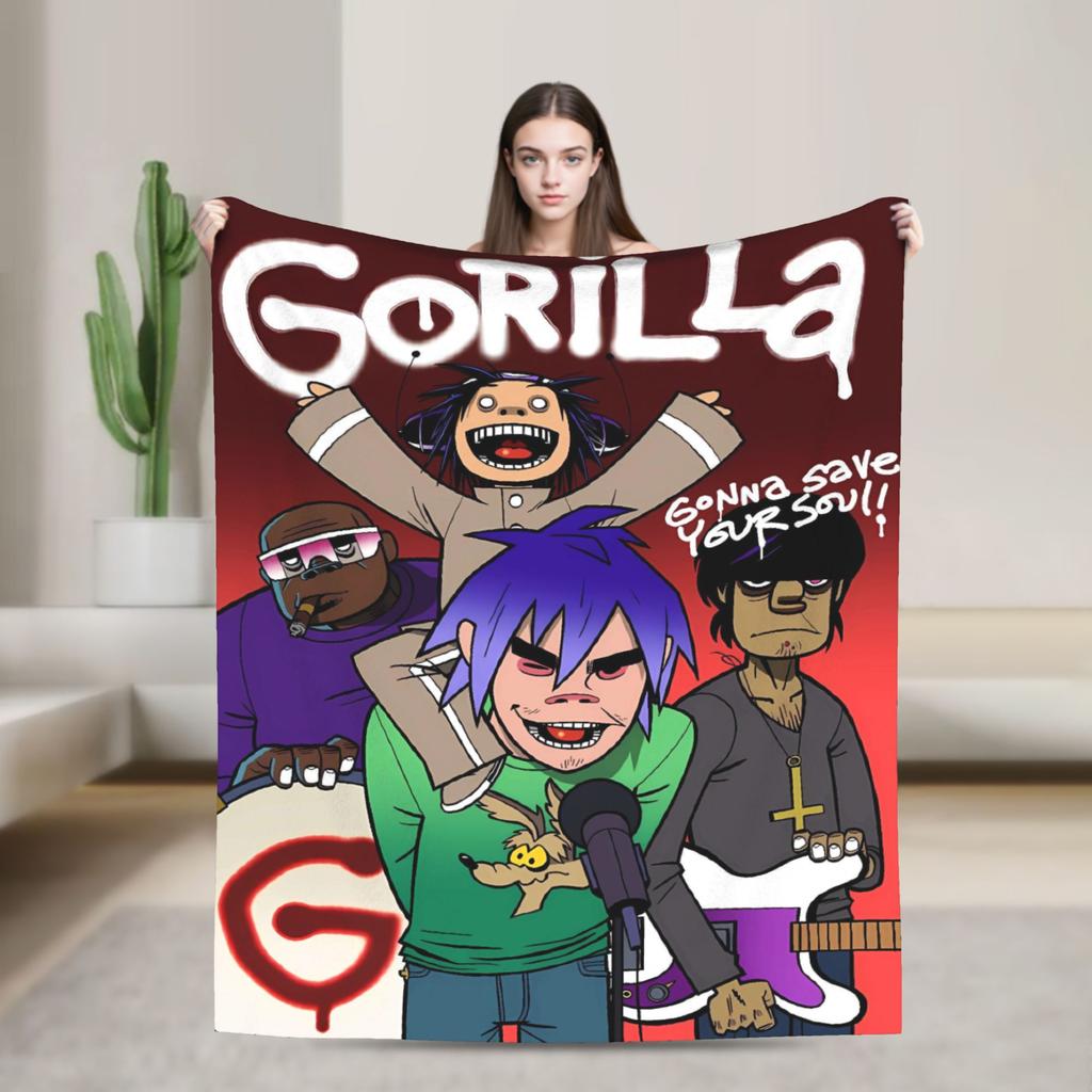 Фланелевое одеяло Gorillazs Зимняя группа Рок Теплое накидное одеяло для детей Домашний декор Графическое покрывало Покрывало для дивана-кровати