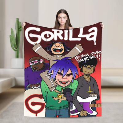 Фланелевое одеяло Gorillazs Зимняя группа Рок Теплое накидное одеяло для детей Домашний декор Графическое покрывало Покрывало для дивана-кровати