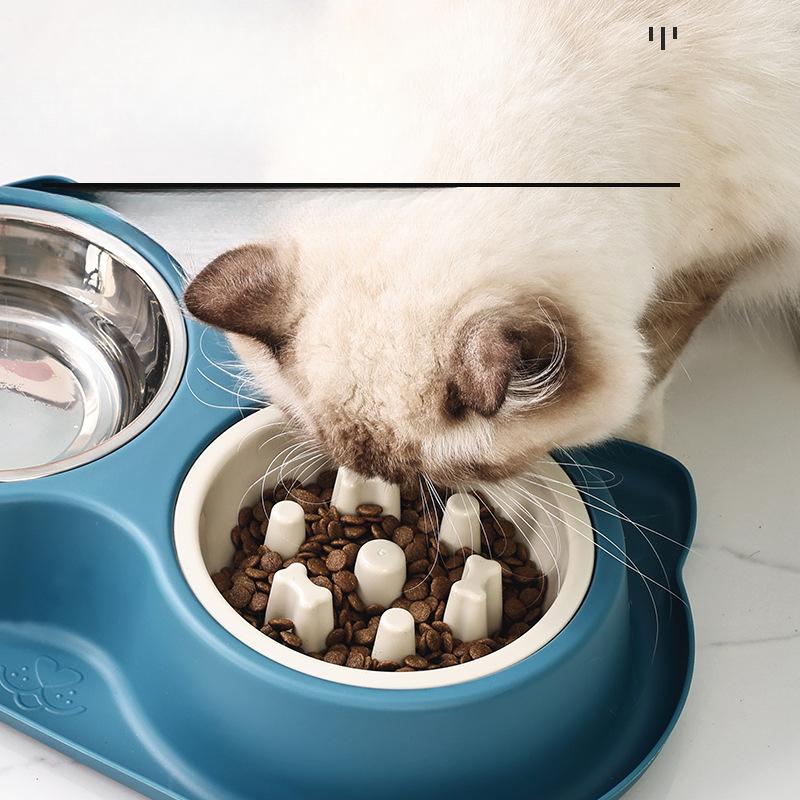 Миска для собак Миска для кошек Двойная миска из нержавеющей стали Миска для медленного кормления против удушья для собак Нескользящая Защита от переворачивания Большая вместимость Двойная миска для домашних животных