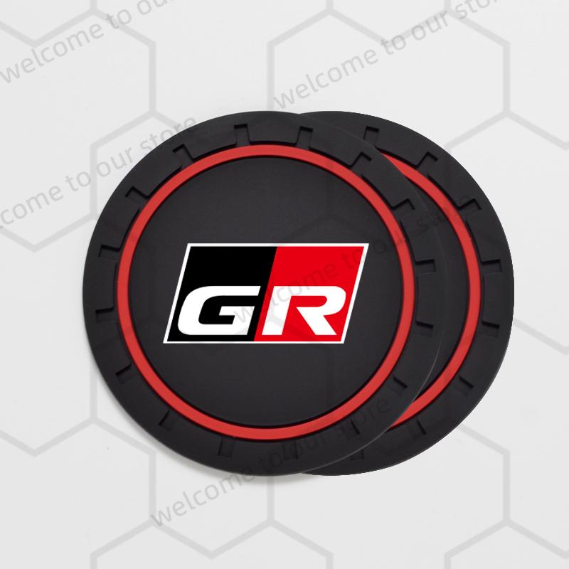 ACS2 2pcs For Toyota GR Sport RAV4 Yaris Camry Corolla C-HR Emblem Car Coaster Water Cup Slot Non-Slip Pad Auto Interior Accessories