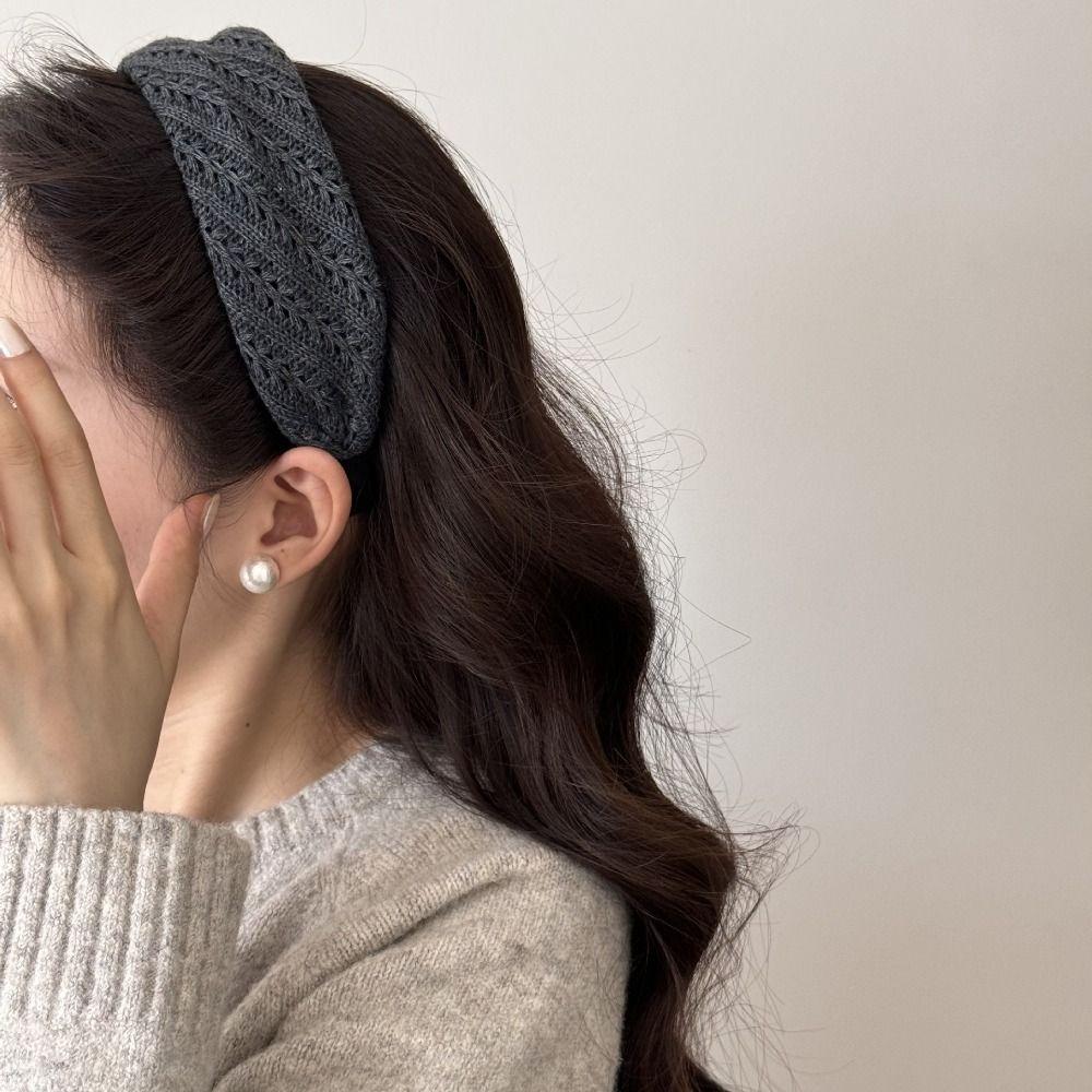 Solid Color Knitted Headband Knit Warm Hair Band Cute Woolen Hairband Sports