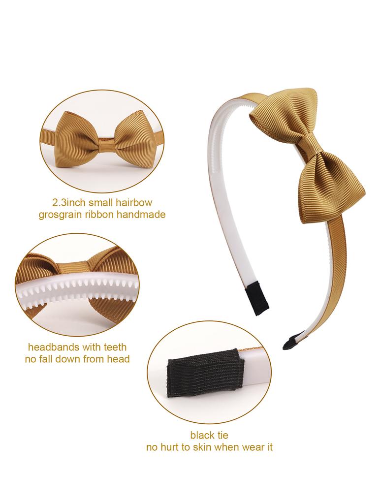 10Pcs Grosgrain Ribbon Hair Bows of Children's Headband Girls Handmade Pleat Solid Color Cute Princess Headband Hair Accessories