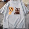 Sad Cat Mewing T-shirt Funny Two Cats Talking Meme Grpahic T Shirts Women Men's Cotton T-shirt Summer Short Sleeves Tees