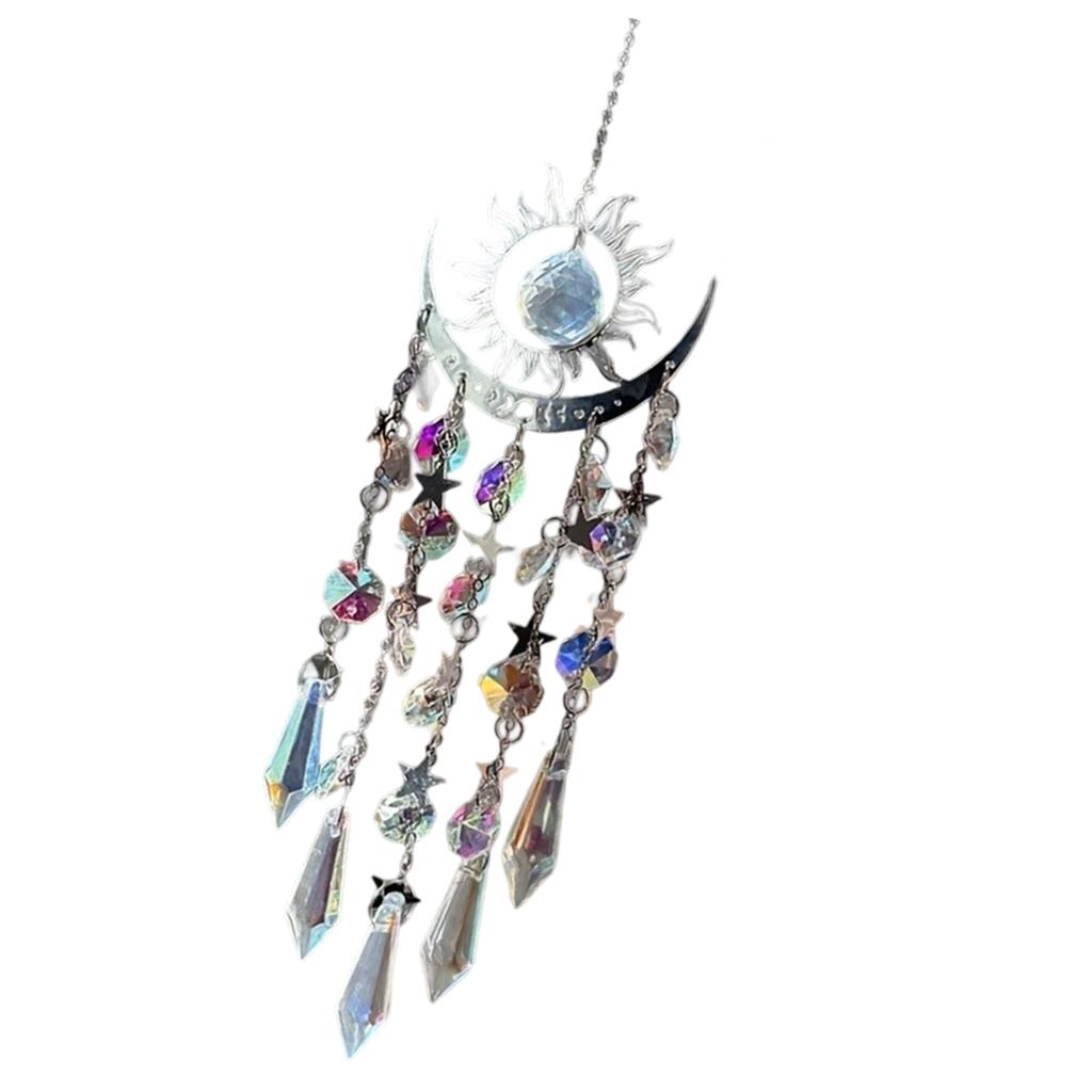 Ловец солнца Кристальный колокольчик ветра Луна Металлическая подвеска Радужный ловец солнца Окно Автомобиль Подвесной Садовые украшения
