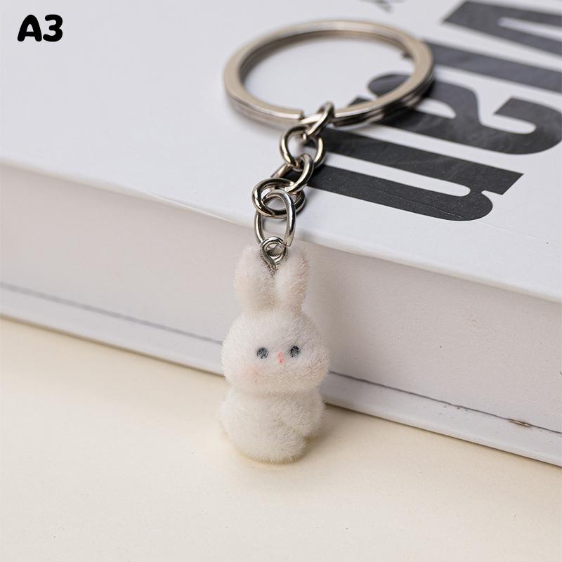 Resin Flocking Cute Three-Dimensional Bunny Keychain Pendant, Car Keychain Pendant, Bag Pendant, Accessory Batch