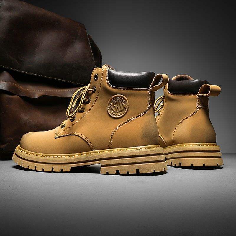 Bumblebee Martin boots men's high-top autumn men's rhubarb boots velvet cotton shoes trendy tooling boots yellow short boots