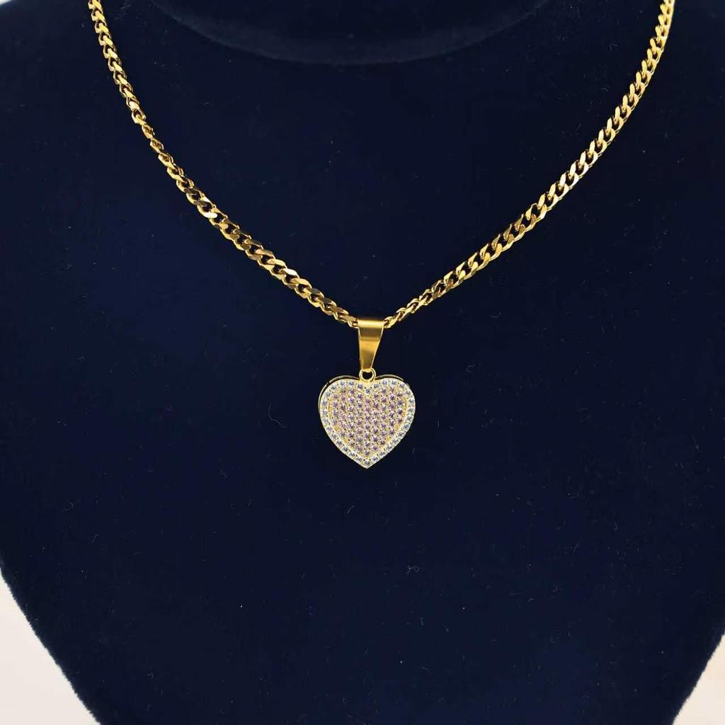Hot Selling Necklace Custom Trendy Stainless Steel Gold Plated Chain Butterfly Zircon Diamond CZ Heart Pendant Fashion Necklace