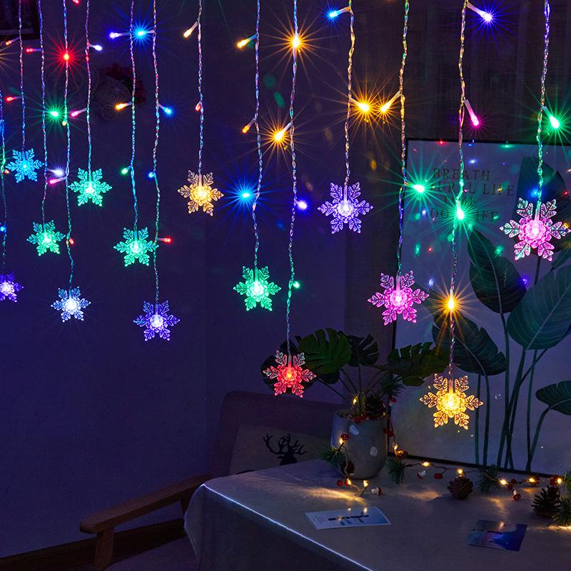 Christmas Decorations Snowflake Window Curtain Garlands LED Icicle Fairy Lights Outdoor Garland Home Party Garden New Year Decor