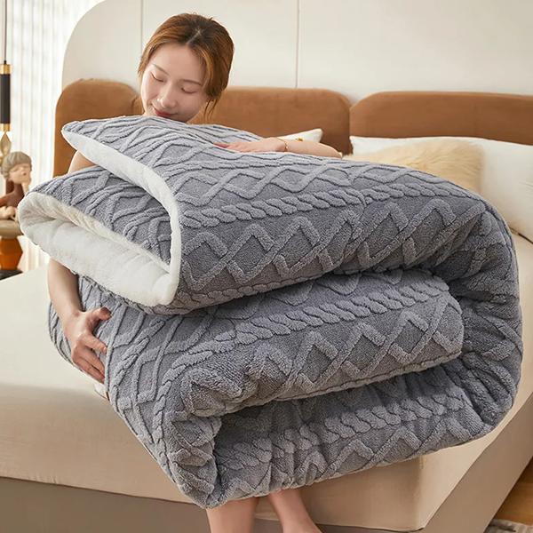 WTEMPO Складные одеяла из овечьей шерсти Теплые Двусторонние Плюшевые Толстые Зимние Одеяла Однотонные Домашние Кроватные и Студенческие Общежития Двуспальные и Односпальные Матрасы