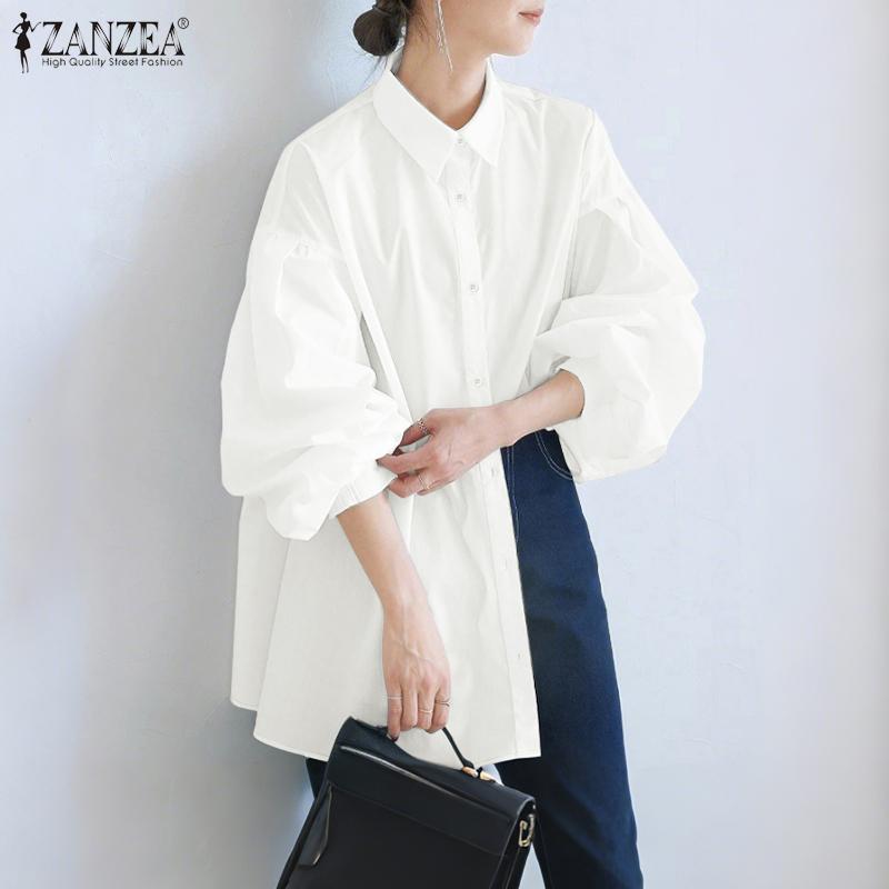 ZANZEA Женская блузка с отложным воротником, свободного кроя, с длинными рукавами на пуговицах