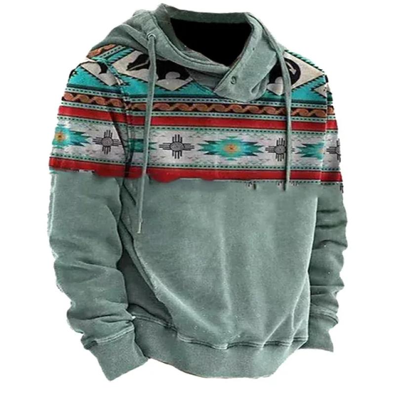 Зимняя мужская толстовка с капюшоном Harajuku Ethnic Wind Graphics Retro Clothes Pullover Shirt Casual Street Loose Casual Hoodie
