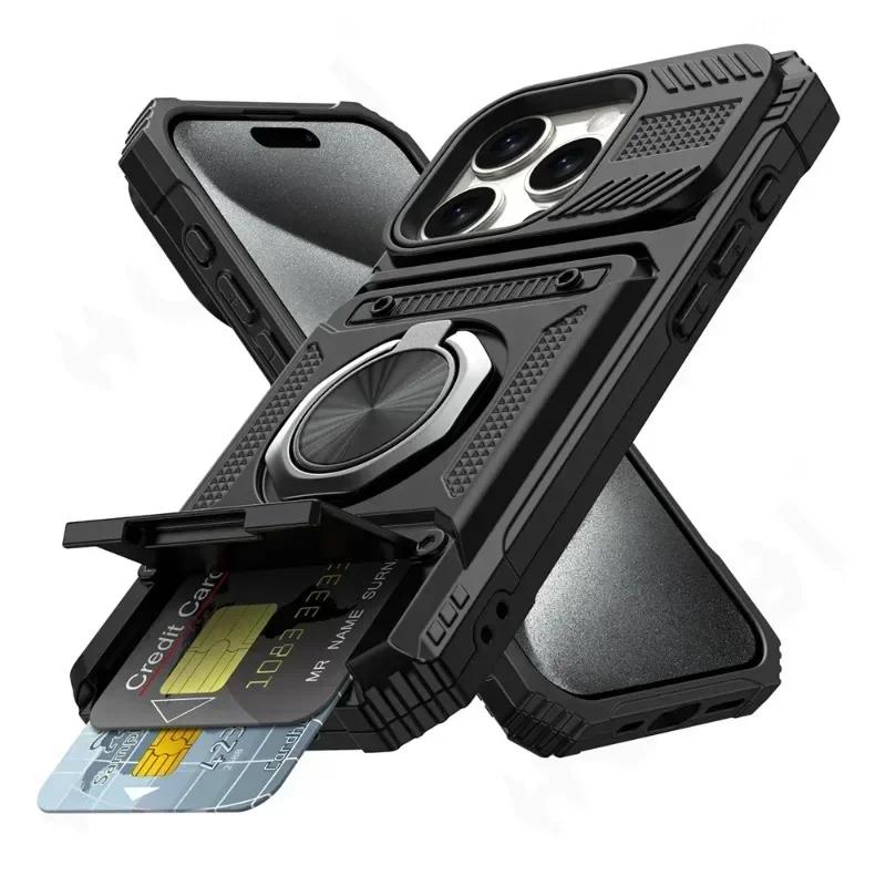 Чехол для iPhone 11 13 14 15 16 Pro Max 14 15 16 Plus 11 Магнитное Вращающееся Кольцо Подставка Ударопрочный Защита от Падений Кошелек