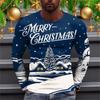 New Spring and Autumn Men's Fashion Interesting New Year Santa 3D Printed Long Sleeve Round Neck Plus Size Loose Breathable Top