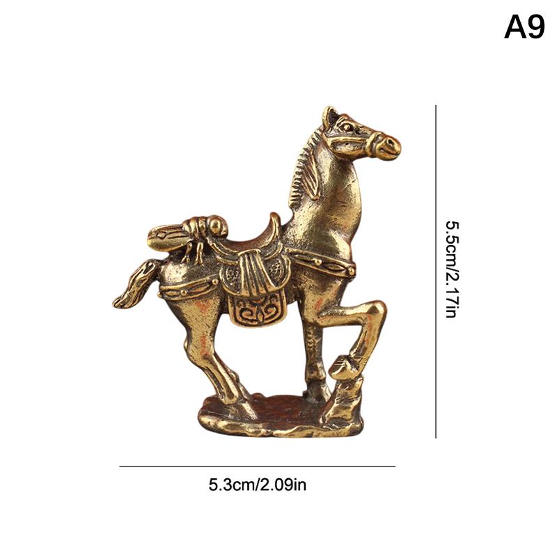 Brass Horse Figurines Chinese Year Zodiac Horse Ornament Feng Shui Lucky Statue Home Office Desktop Decoration Crafts