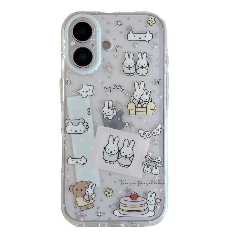 Корейский чехол для iPhone 17/16 Pro Max/15 Pro со звездами и кроликом, с блестками