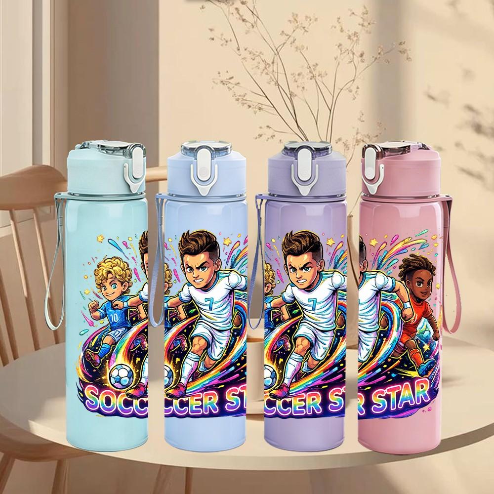 1PC Colorful Amusement Park Character 750ml Color Plastic Sports Water Bottle Leakproof Flip Straw Lid Suitable for Sports Office Home Use