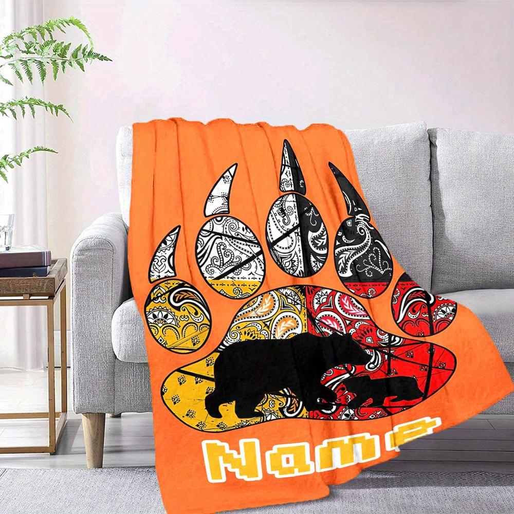 Animal Paw Print Home Customize Your Name Blankets Comfortable Soft Lightweight Multiseasonal Blanket For Picnics Sofas Offices Beds Living Rooms