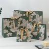 Green Printing Floral Bird with Ribbon Gift Bag Creative Handhold Paper Bag Shopping