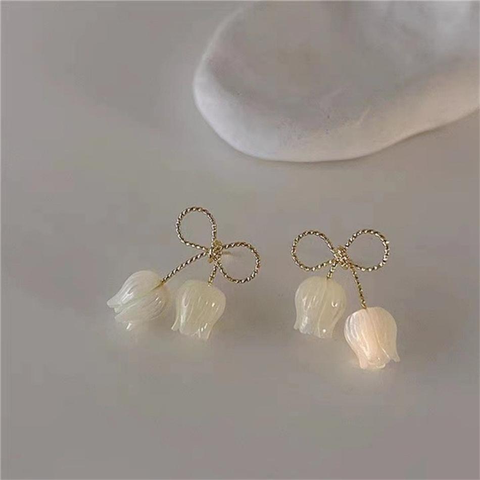 Серьги-гвоздики в виде цветка тюльпана белого цвета для женщин Brincos Feminino Fashion Rhinestone Jewelry