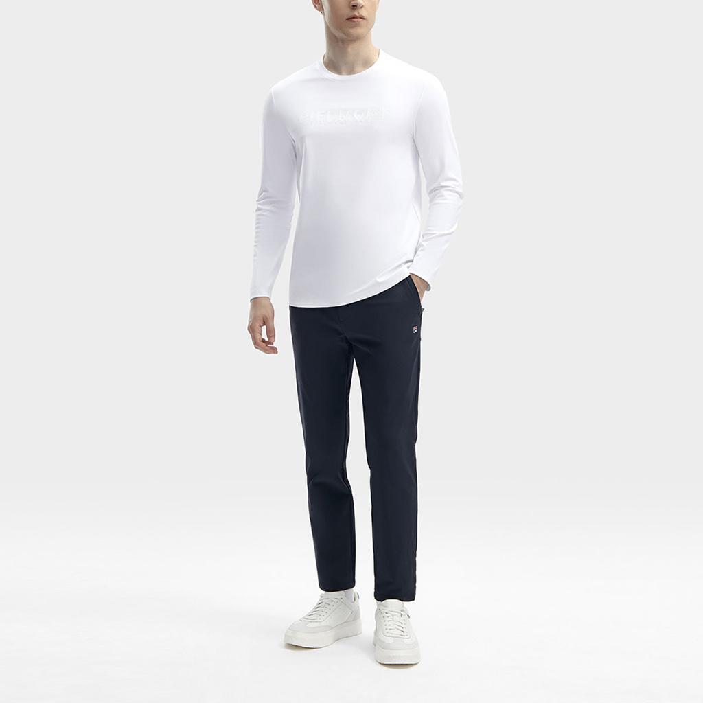 Fila Однотонная повседневная трикотажная футболка с круглым вырезом и длинным рукавом для мужчин, топы, белая F11M412209F-WT
