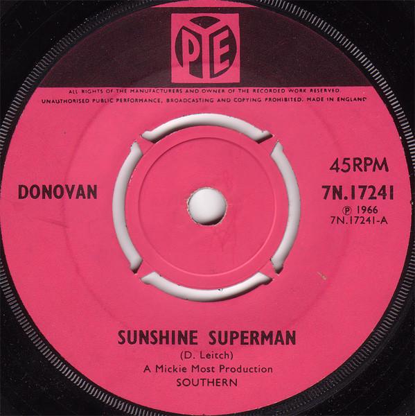 7-дюймовая пластинка DONOVAN Sunshine Superman 7N17241 PYE 1966 UK Rock Б/у