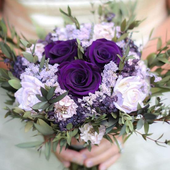 10Pcs Artificial Rose with Green Leaves Fake Silk Flower Wedding Halloween Party