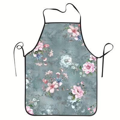 1pc Gray Floral Print Sleeveless Polyester Apron for Home Kitchen Baking, Durable, Comfortable, Fun, and Practical Chef Cooking Apron, Suitable for Ba