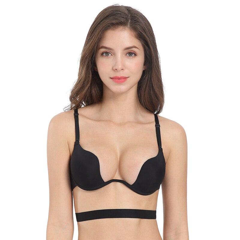 Сексуальное женское нижнее белье с глубоким U-образным вырезом Ecmln Push Up Bra U-образный сексуальный бюстгальтер без бретелек Тонкая половина чашки Нижнее белье Красота сзади