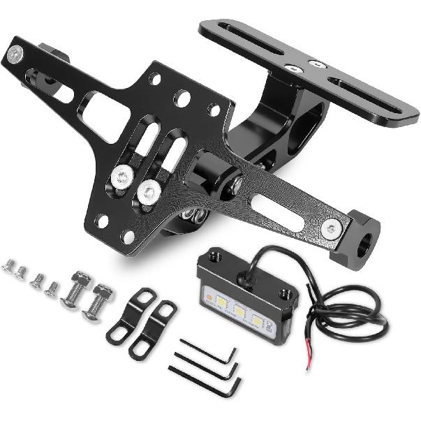 MDPROMCP Motorcycle License Plate Bracket Fender Eliminator With LED Light, CNC Aluminum Universal Motorcycle License Plate Holder Mount (Black)