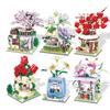 Creative Flower Shop Street View Mini Block Rose Orchid Plum Cherry Blossoms Narcissus Lily Florist Building Brick Figures Toys