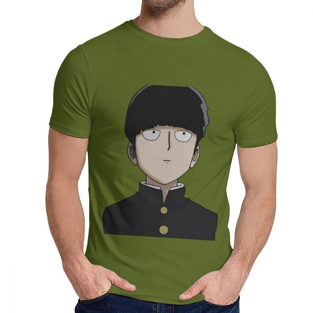 Male Tee Shirt Shigeo Kageyama Mob Psycho 100 Natural Cotton Top Design Round Neck Harajuku Streetwear