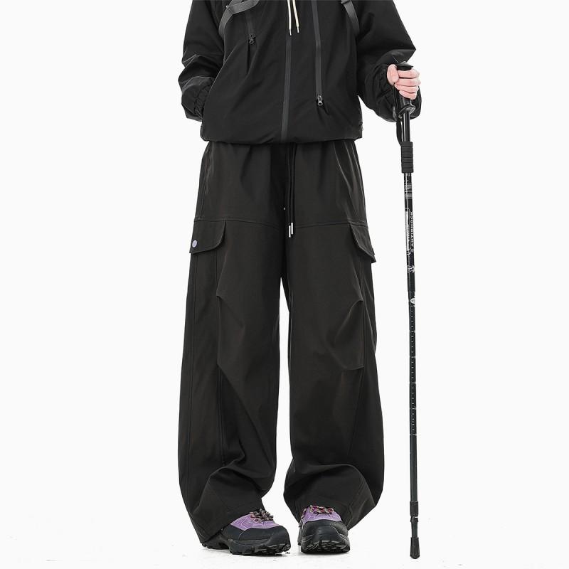 Men Women Casual Cargo Pants With Large 3D Pockets Elastic Waist Loose Fit Streetwear Trousers Outdoor Daily Wear