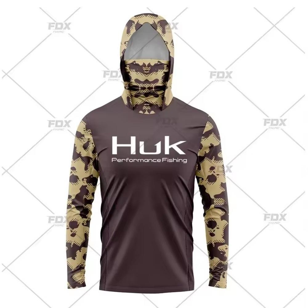 2024 Новый HUK Костюм для рыбалки с длинным рукавом, капюшоном и маской, защита от УФ, дышащая футболка для рыбалки Luya, повседневная спортивная одежда для рыбалки