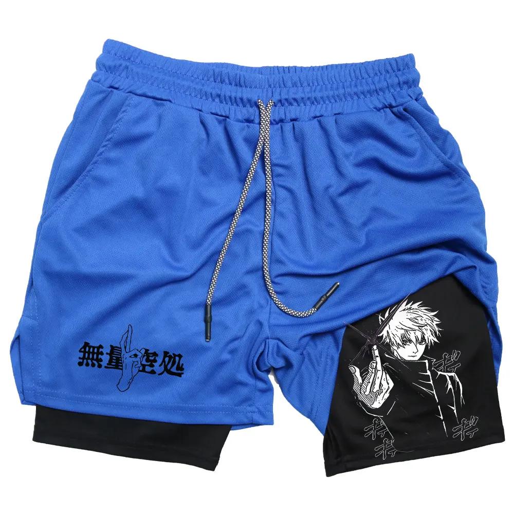 2024 Sports Tights Men Anime Compression Shorts Summer Sportswear Men GYM 2 In 1 Training Workout Male Fitness Sport Shorts