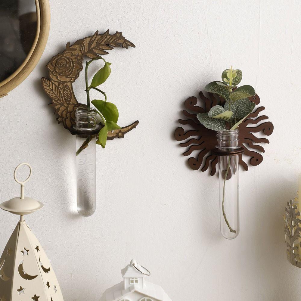 With Pipes Sun Moon Wall Planters Wall-Mounted Wall Hanging Holder Wooden Plant Fram Kitchen