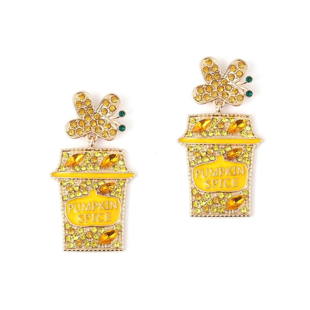 European and American new fashion creative cute water cup butterfly earrings alloy inlaid colored diamonds with letter earrings women