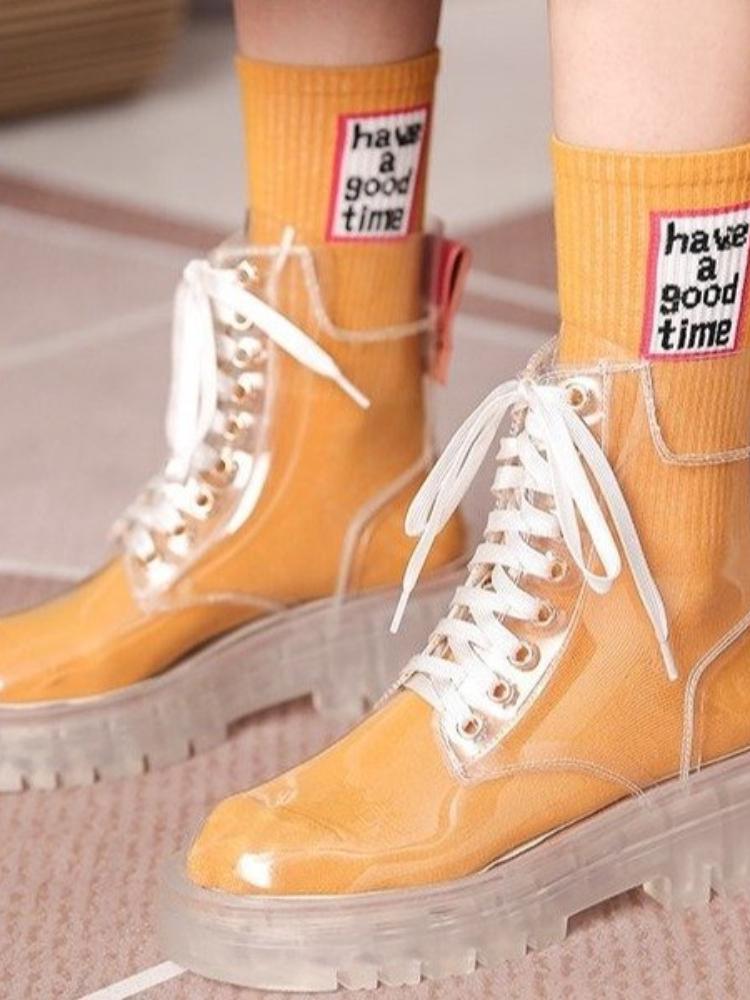2022 Cool Fashion Women Transparent Platform Boots Waterproof Ankle Boots Feminine Clear Heel Short Boots Sexy Female Rain Shoes