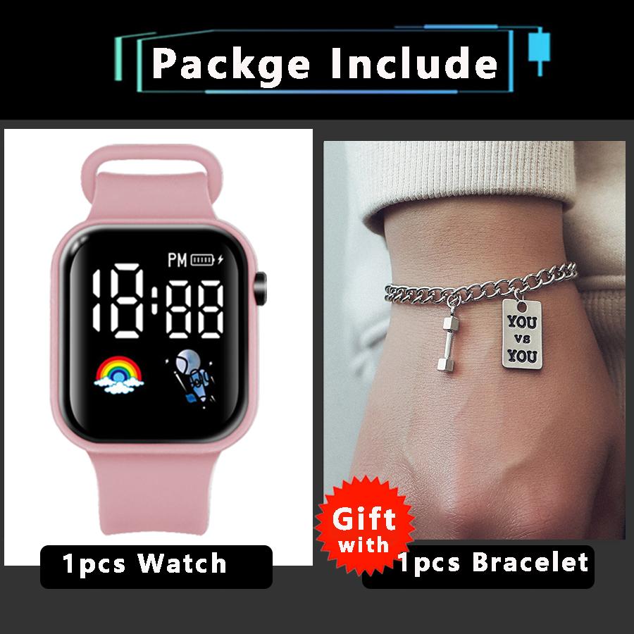 Sports Kids Watch Students LED Digital Watches Cartoon Spaceman Silicone Strap Electronic Wristwatch for Children Boys Girls