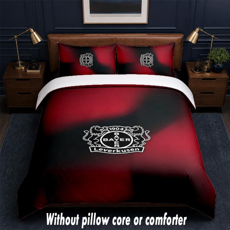 Bayer Leverkusen Football Design Bed Bedding Set 1 Duvet Cover + 2 Pillowcases Soft Breathable Household Bed Linens