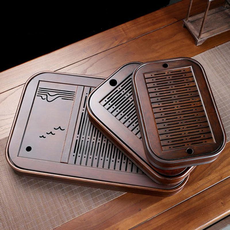 Поднос для чая из натурального бамбука, подставка для сбора воды, столик для чайного домика, подставка для чашки чая, китайская чайная утварь для кунг-фу