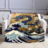 "Majestic Blue Dragon Over Waves" Patterned flannel blanket perfect for the bedroom living room, sofa, or a little nap