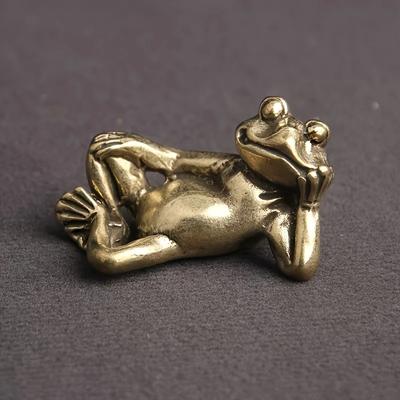 Антикварные Фигурки Лягушек из Цельной Латуни, Креативно Спроектированные как Спящие Лягушки, Очаровательные Украшения-Лягушки, Прелестные Модели Лягушек