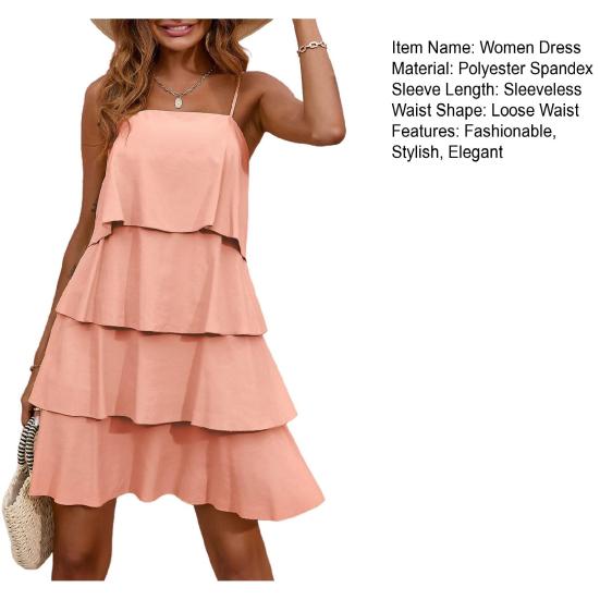 Женское летнее мини-платье-торт на тонких бретельках с оборками, многоярусное платье А-силуэта без рукавов, свободное платье-сарафан для клубной вечеринки в отпуске