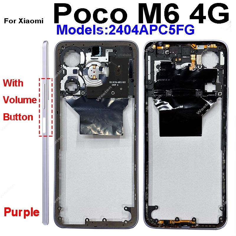 Пластиковая рамка дисплея для Xiaomi Poco M6 M6 Pro 4G 5G, средняя рамка, держатель, крышка с кнопками громкости, запасные части для ремонта