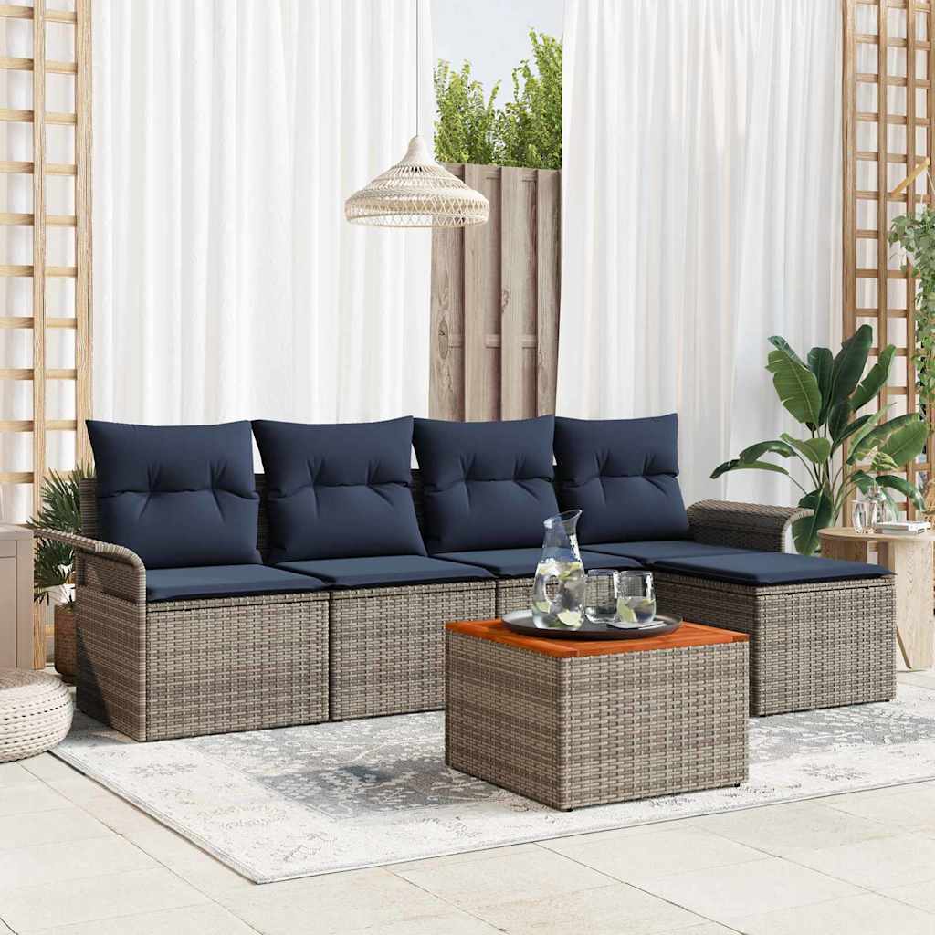 Garden Sofa Set with Cushions 6 pcs Grey Poly Rattan