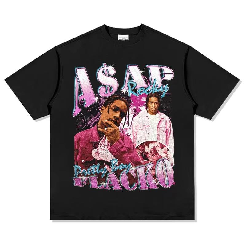 Asap Rocky Portrait Graphic Unisex Shirt 2026 Summer New Oneck Unisexs Unisexs Y2k Hip Hop Style Short Sleeve Tshirt Fan Gift